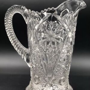Imperial Glass Co. Cosmos Clear 8-1/2" Pressed Glass Pitcher 32 oz - F2